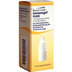 Gelbe Packung mit Augentropfen gegen trockene Augen.