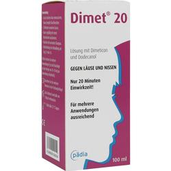 Eine Packung mit Läusemittel namens "Dimet 20" für mehrfachen Gebrauch.